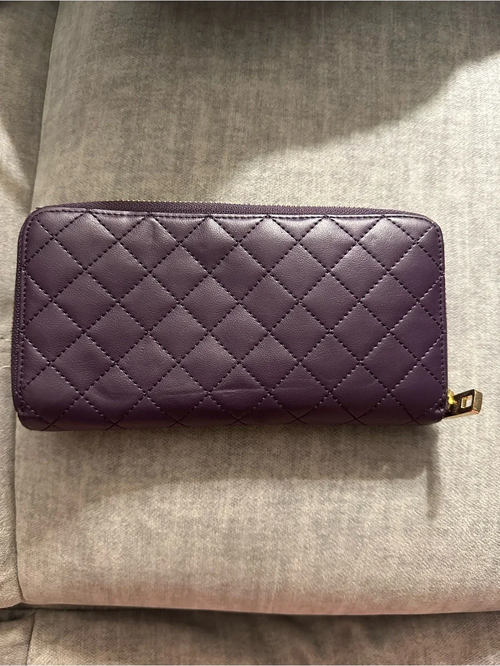 Juicy Couture Quilted Plum Zip-Around Wallet with Gold Hardware